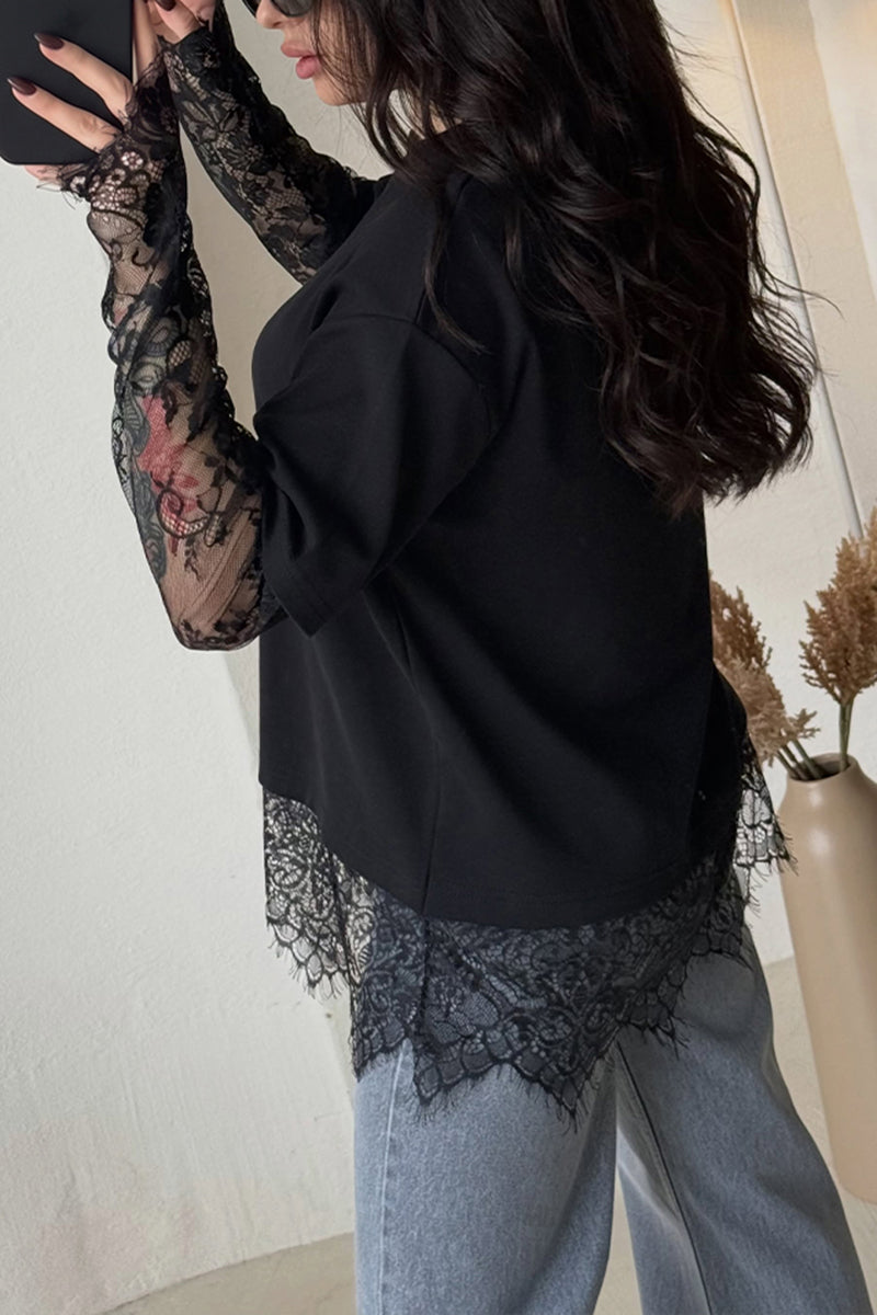 Women's Casual Lace Patchwork Loose T-Shirt