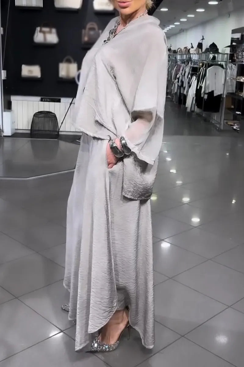Women V-neck Top+ Wide Leg Pants Loose Casual Suit