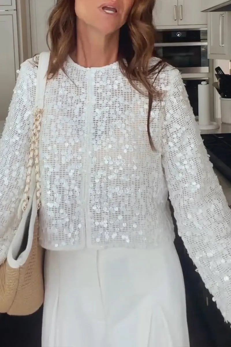 Women's Fashion Sequins Sheer Short Jacket or Suit Pants