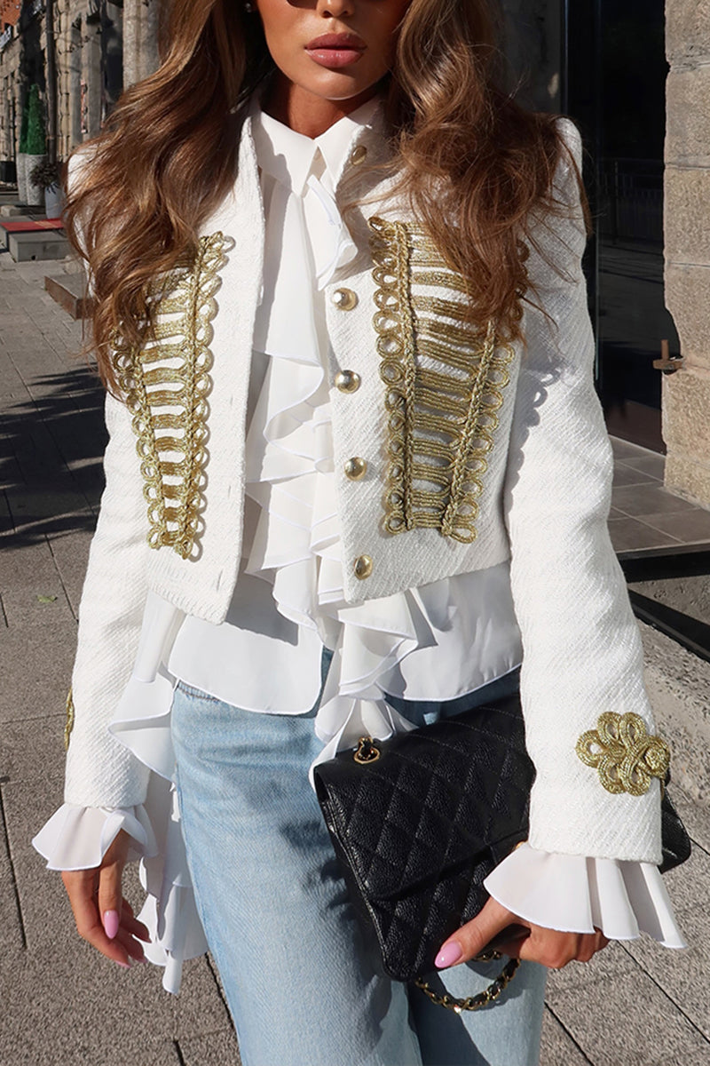 Women's Fashion Elegant Metallic Woven Decoration Button Short Jacket
