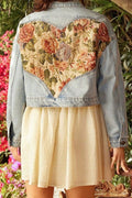 Casual Back Panel Heart Shape Short Denim Jacket