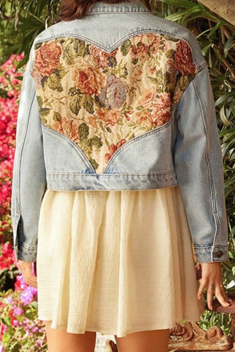 Casual Back Panel Heart Shape Short Denim Jacket