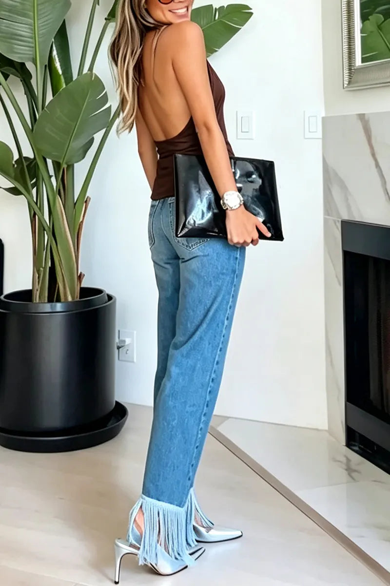 Women's Fashion Simple Deep V Backless Vest