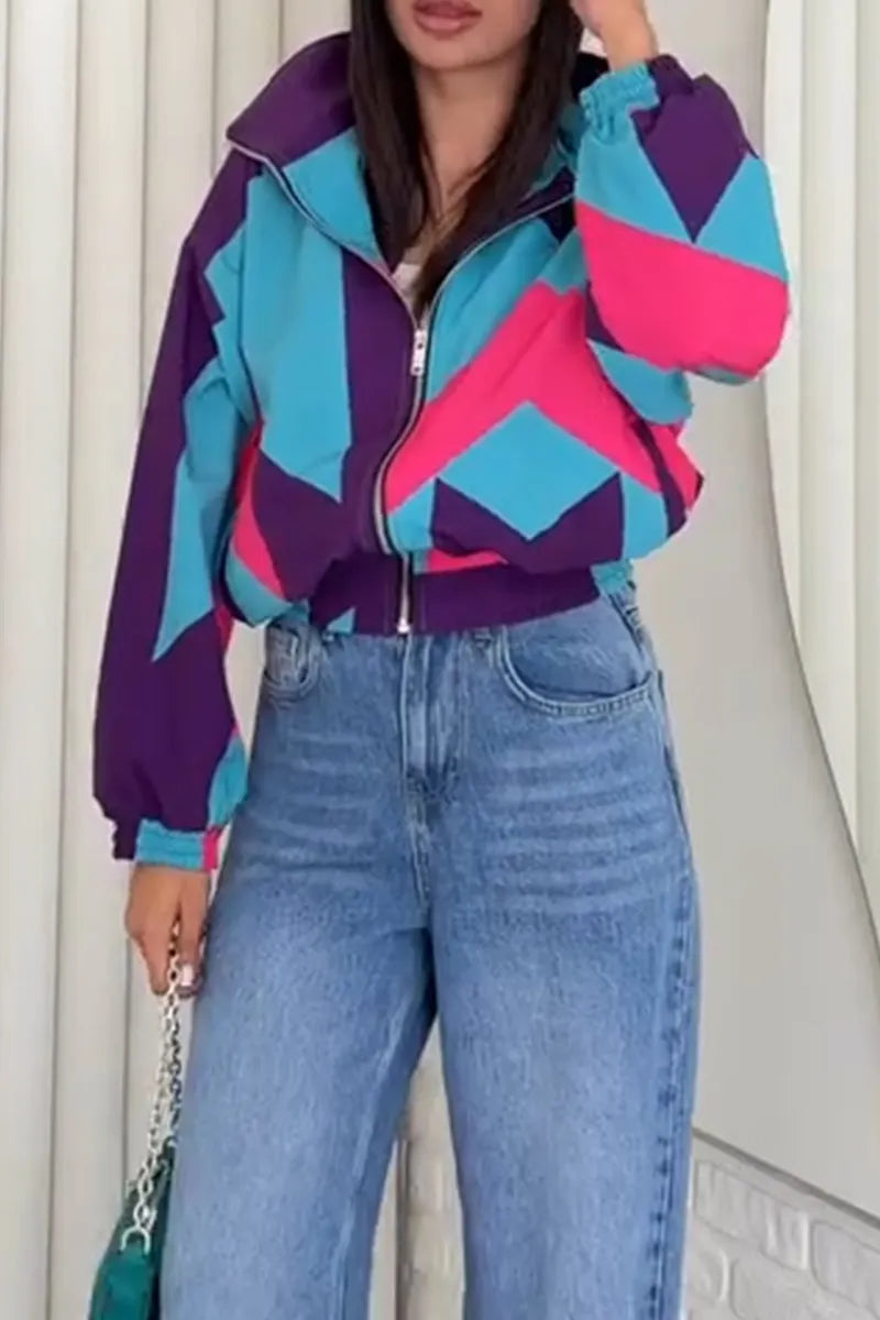 Women's Collar Contrasting Casual Jacket