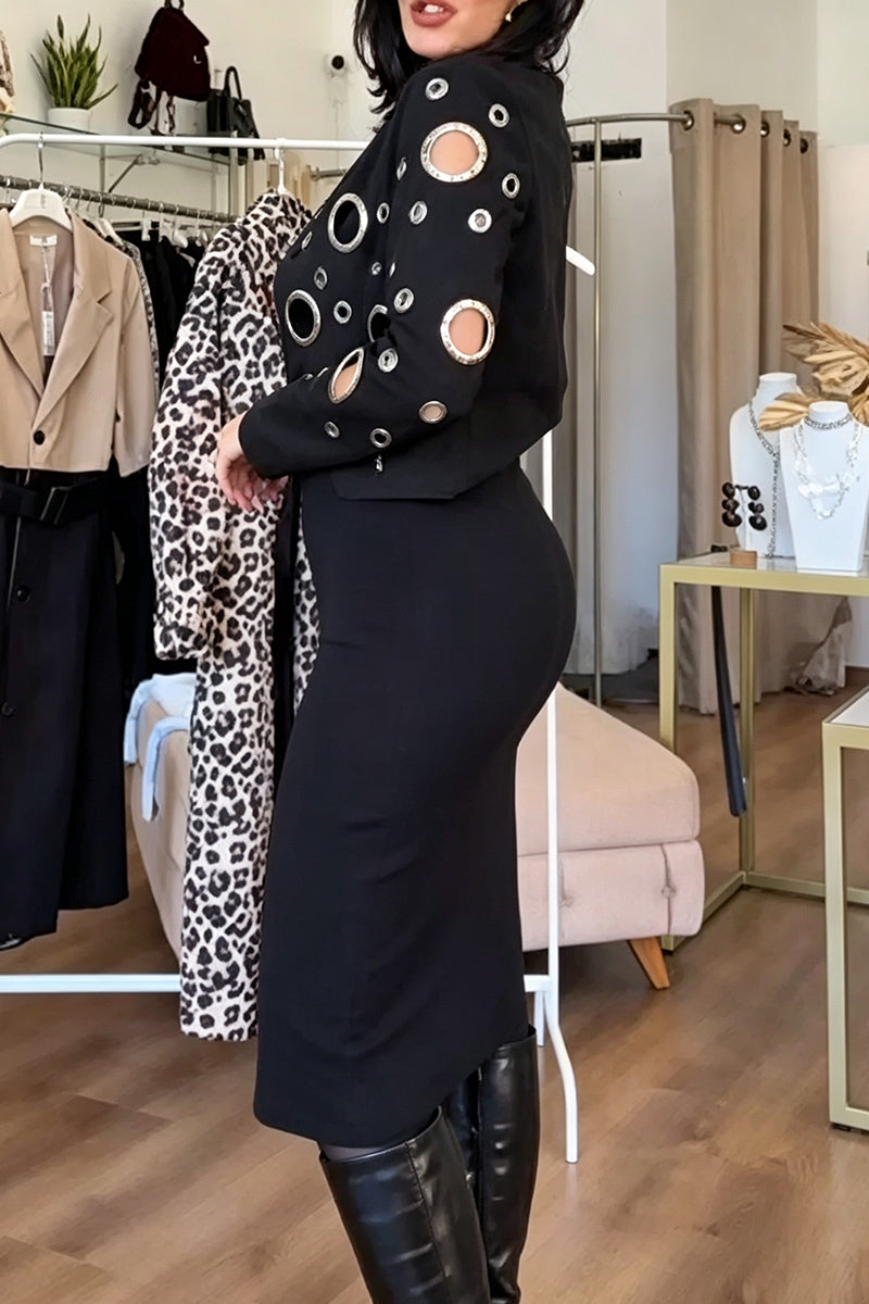 Women's Fashion Metal Cut-Out Decoration Cropped Jacket