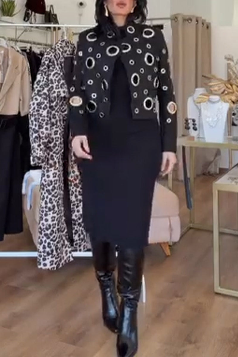 Women's Fashion Metal Cut-Out Decoration Cropped Jacket