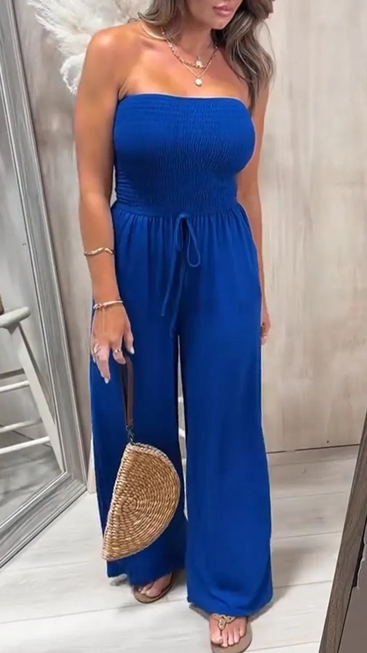 Women Off-shoulder Strapless Jumpsuit In A Casual Solid Color