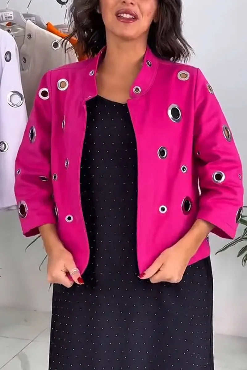 Women's Round Neck Patchwork Hollowed Out Casual Cardigan