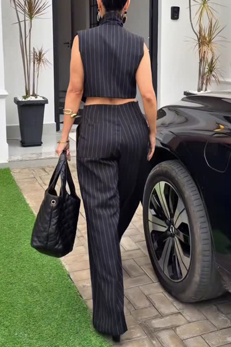 Women's Fashion Waist Cutout Stripe Wide Leg Jumpsuit