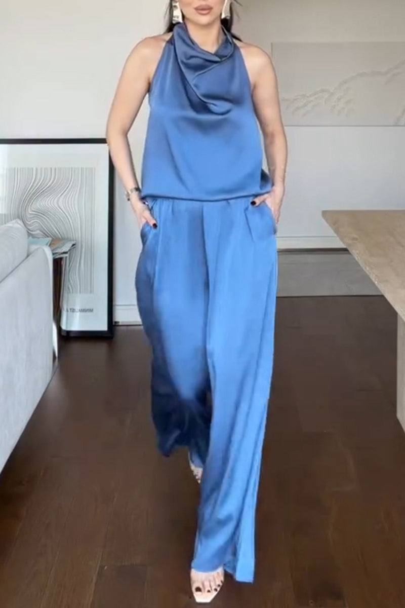 Women's Elegant Drape Satin Vest Pants Two-Piece Set