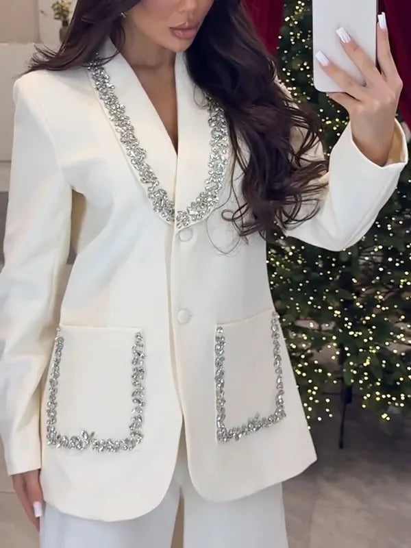 Women Laple Collar Hot Diamond Temperament Commuting Suit