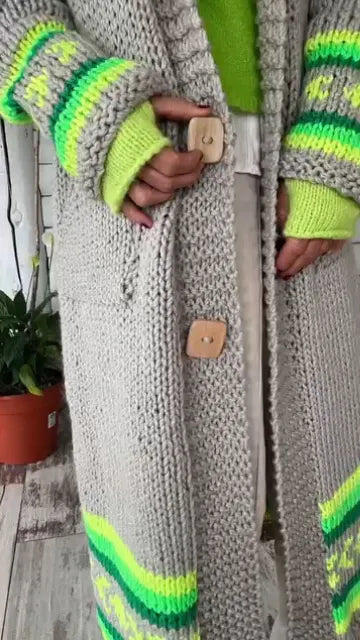 Women Knitted Contrasting Casual Cardigan