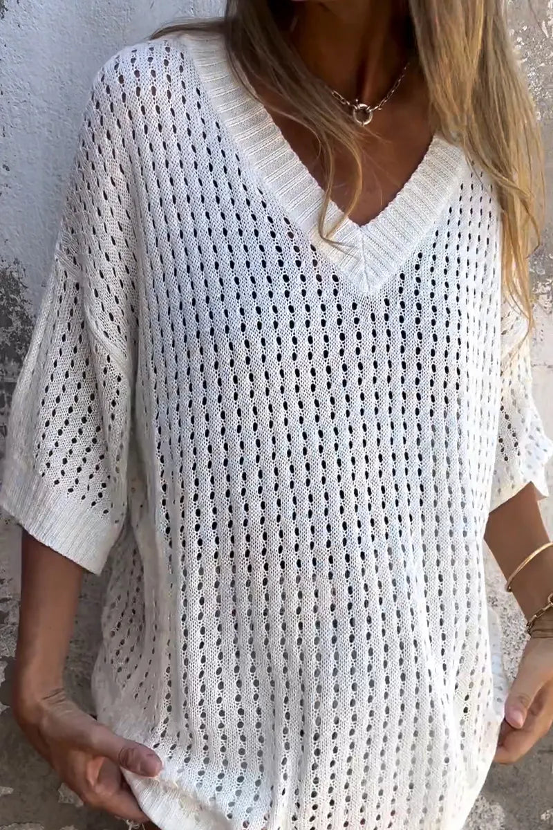 Women's V-neck Hollowed Out Casual Top