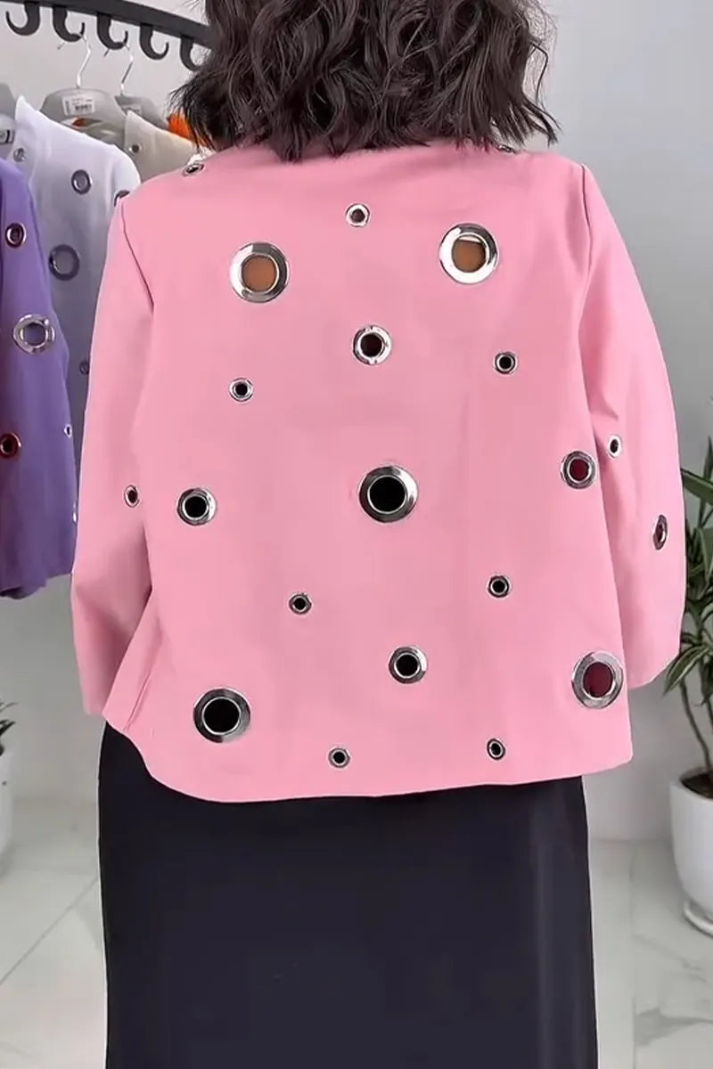 Women's Round Neck Patchwork Hollowed Out Casual Cardigan