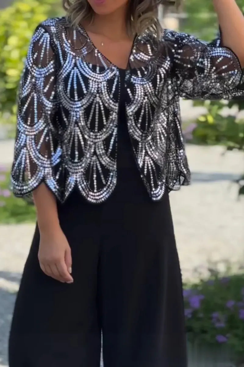 Women's Sequin Perspective Elegant Casual Cardigan