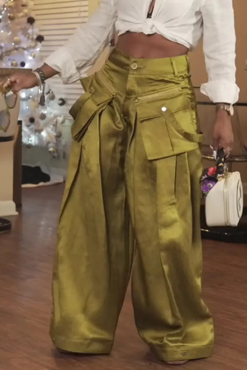 Women's Casual Loose Fit Trousers With Detachable Pockets