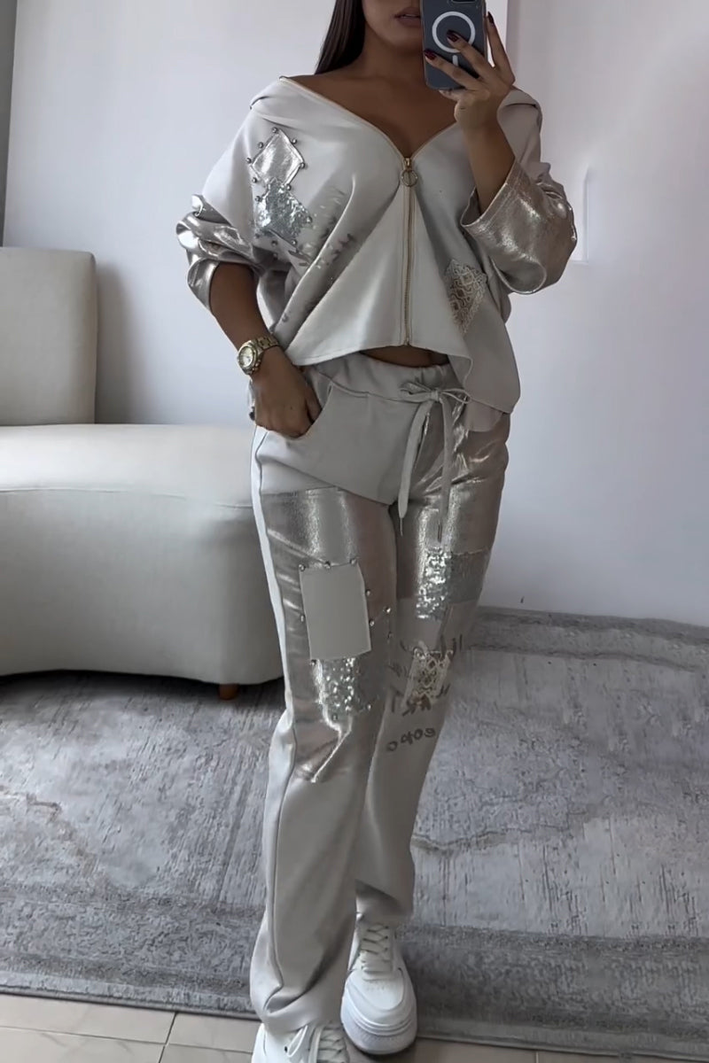 Women Patchwork Shiny Sequin Casual Jacket or Pants