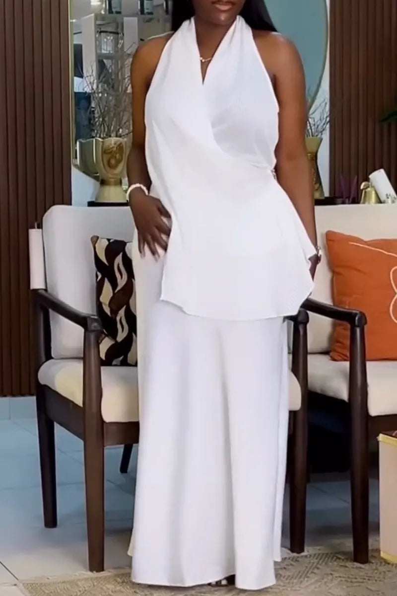 Women's Casual V-Neck Asymmetric Vest Skirt Two-Piece Set