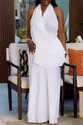 Women's Casual V-Neck Asymmetric Vest Skirt Two-Piece Set