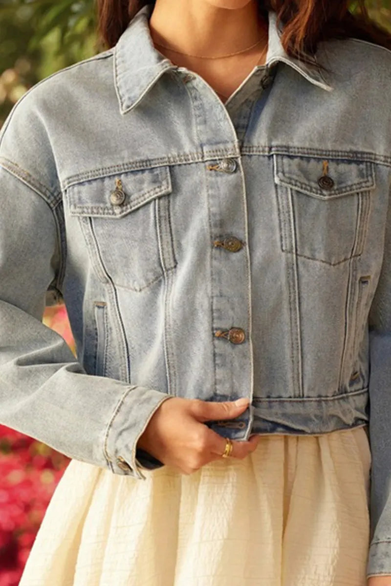 Casual Back Panel Heart Shape Short Denim Jacket