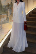 Women Collar Blazer + Pleated Skirt Elegant Temperament Formal Suit