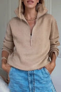Women's Collar Half Zipper Solid Color Casual Top