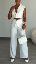 Women Collar Short Top + Patchwork Pants Temperament Commuting Suit