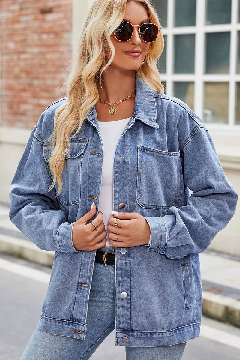 Casual Loose Fit Drop Shoulder Denim Jacket