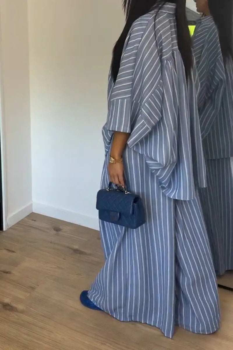 Women's Casual Stripe Loose Blouse Pants Set