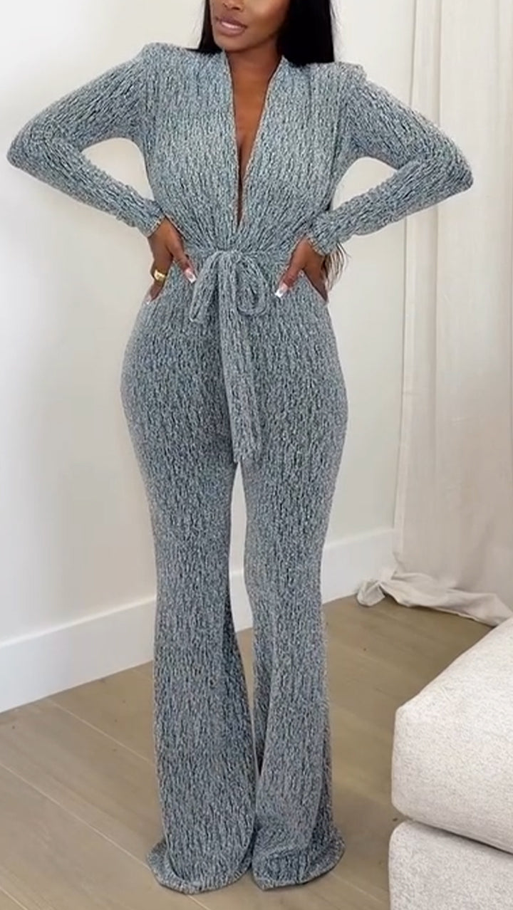 Women Deep V-neck Temperament Casual Jumpsuit