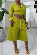Women Hooded Short Jacket + Pants Casual Set