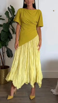 Women Round Neck Short Sleeved Irregular Top + Half Skirt Elegant Casual Suit