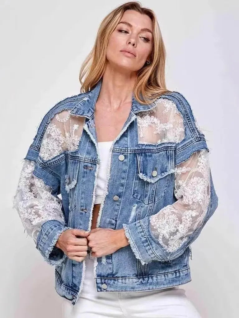 Designer Mesh Panel Denim Jacket