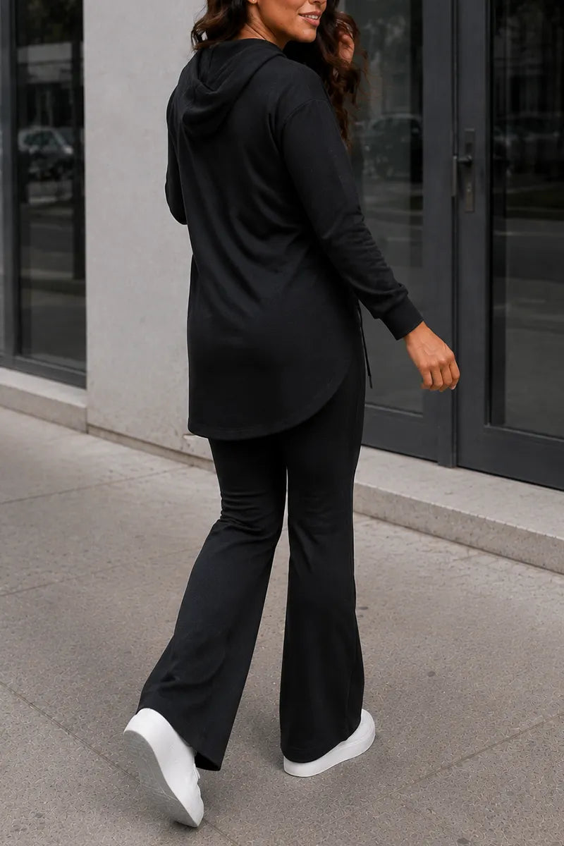Asymmetric Hem Hoodie & Wide-Leg Pants Set