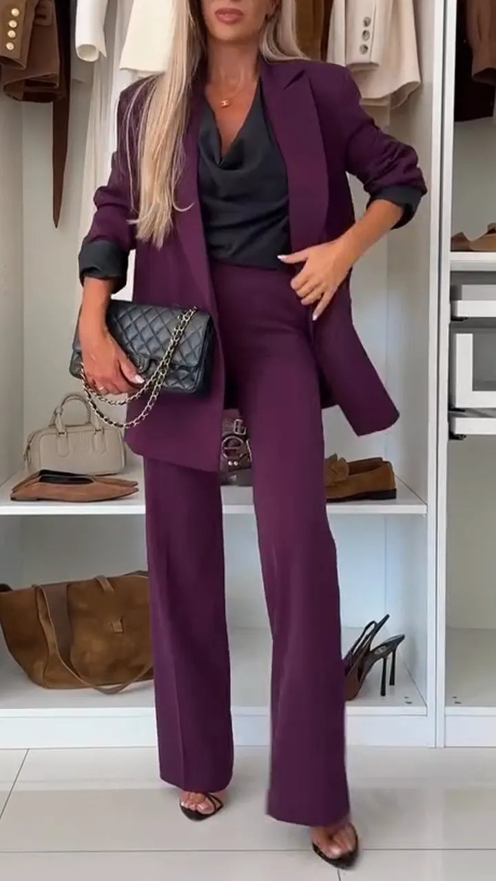 Women Lapel Jacket + Pants Temperament Commuter Set