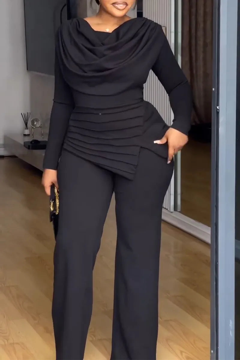 Women Round Neck Patchwork Waist Cinching Elegant Temperament Jumpsuit