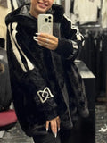 Women Plush Hooded Vertical Stripe Printed Casual Coat