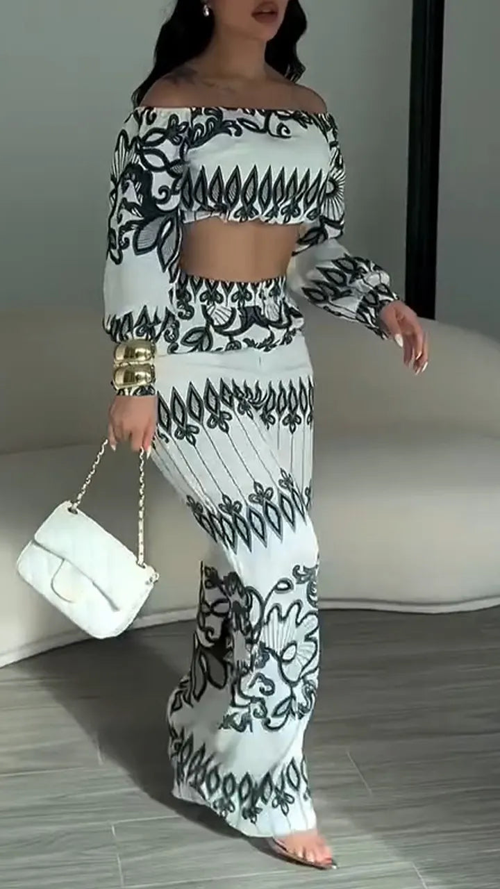 Women One Collar Printed Sexy Casual Set