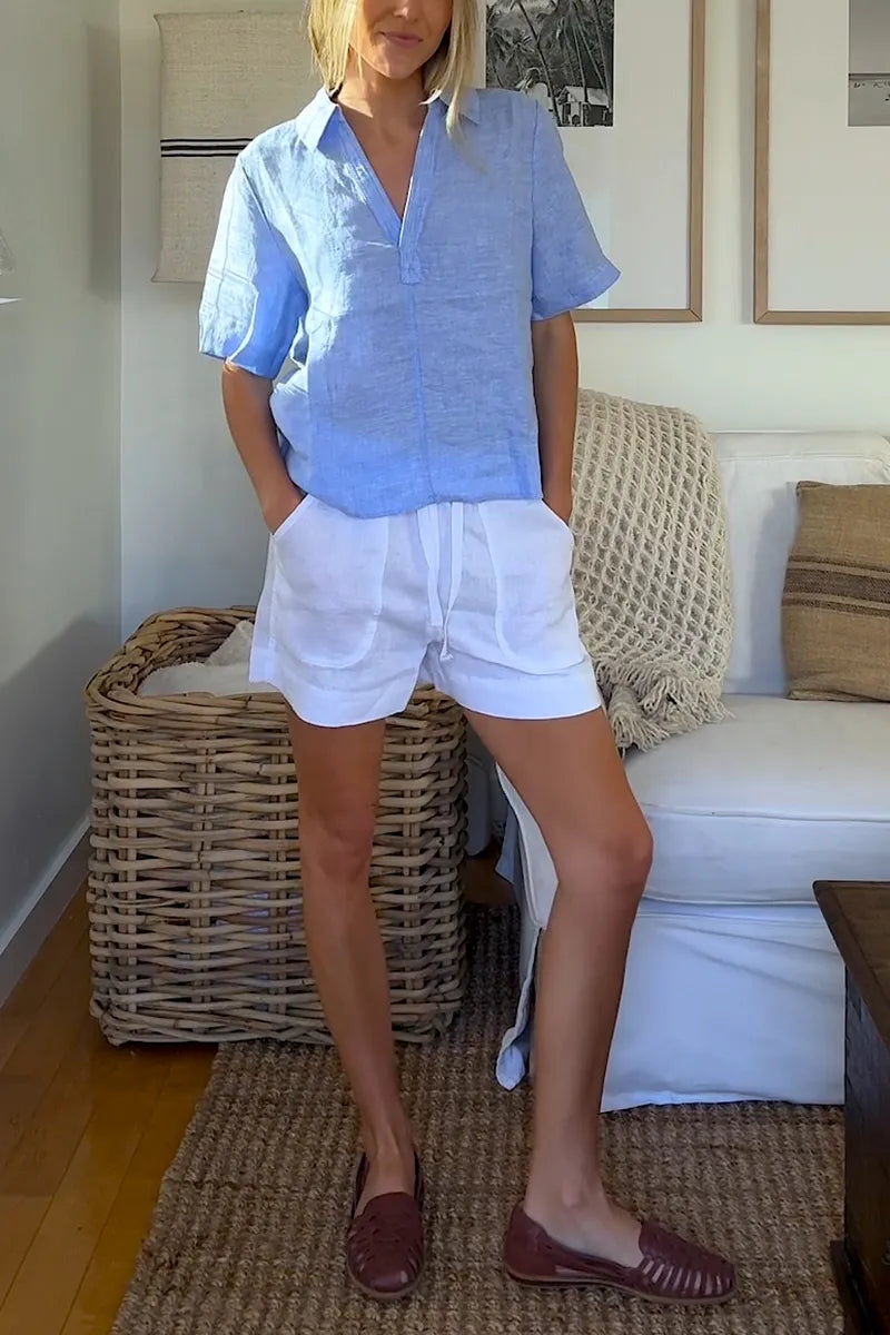 Women's Simple Casual Lapel Short Sleeve Top