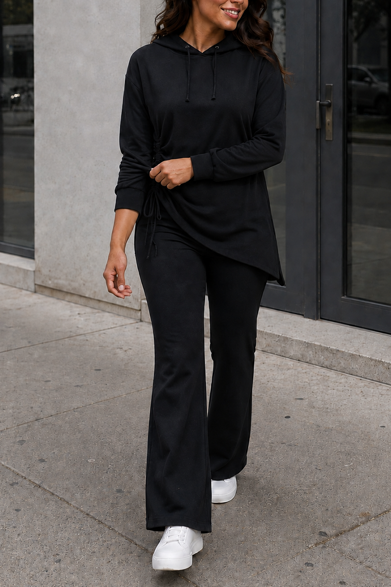 Asymmetric Hem Hoodie & Wide-Leg Pants Set
