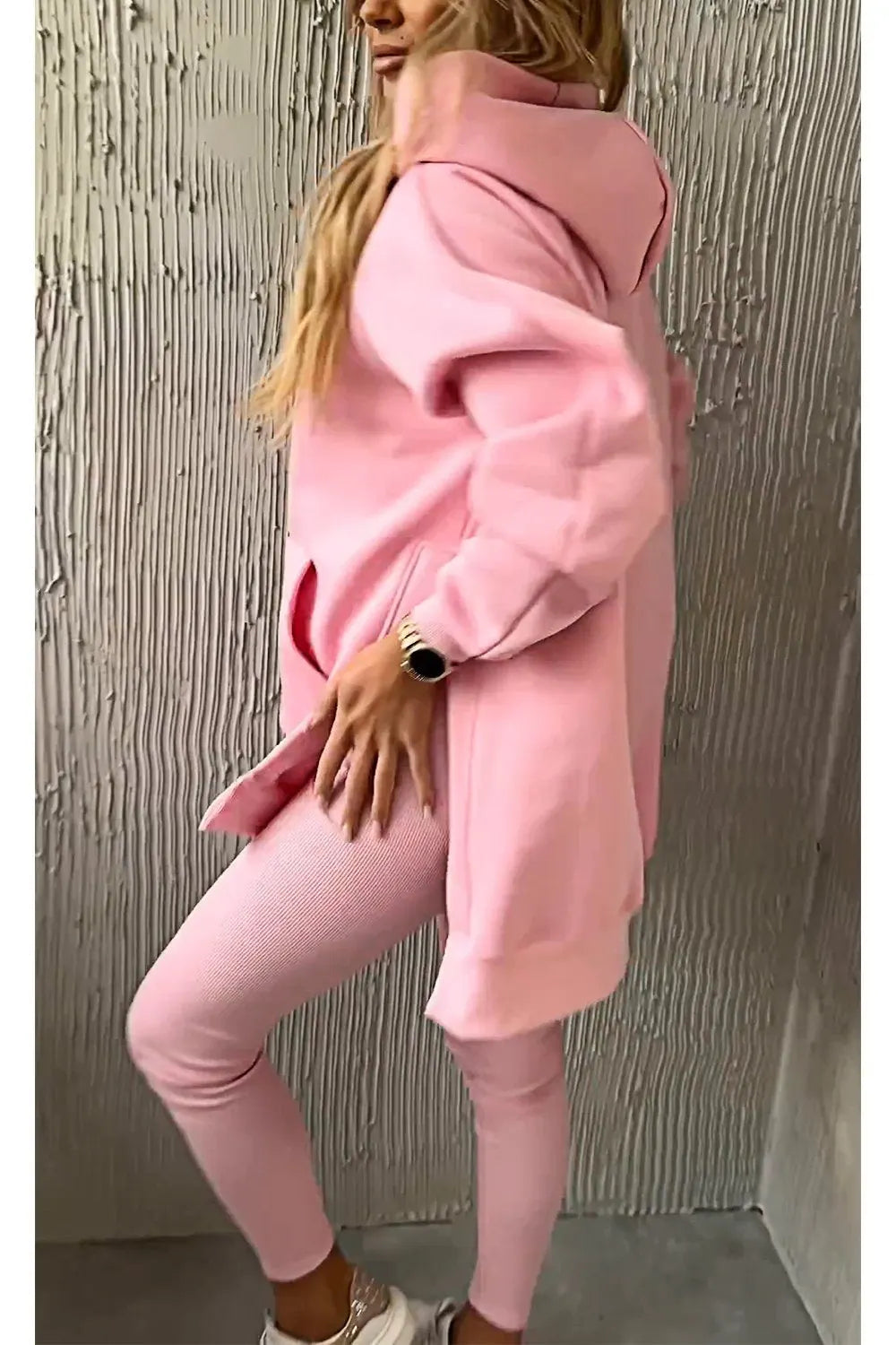 Women's  Hooded Slit Top & Slim-fitting Pants Two-piece Set