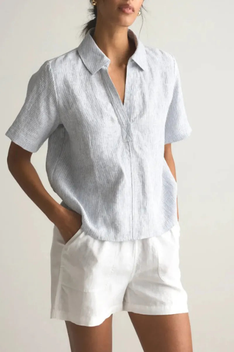 Women's Simple Casual Lapel Short Sleeve Top