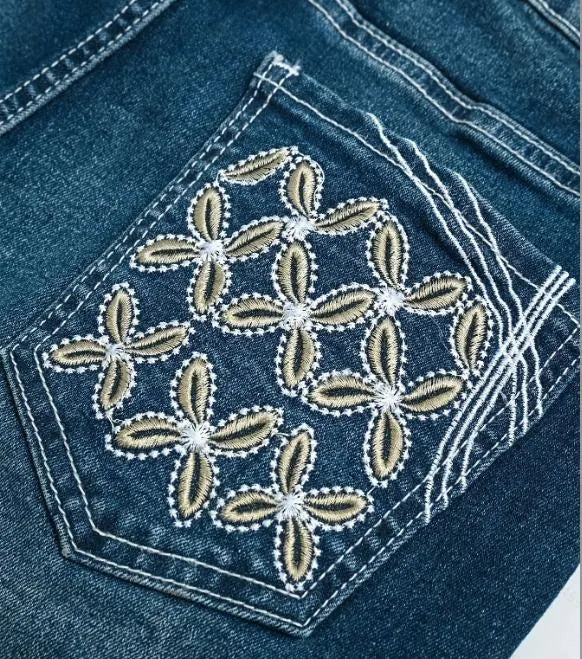 Ladies Washed Pocket Printed Casual Jeans