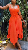Women Suspender Irregular Top + Half Skirt Solid Color Casual Suit