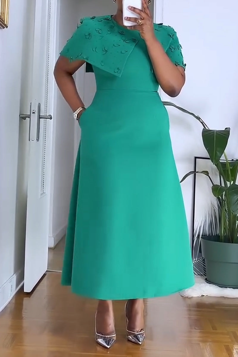 Women Round Neck Dress+ Shawl Elegant Temperament Set