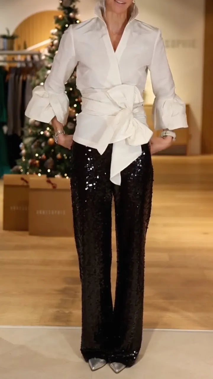 Women's Collared Tie-up Elegant Shirt