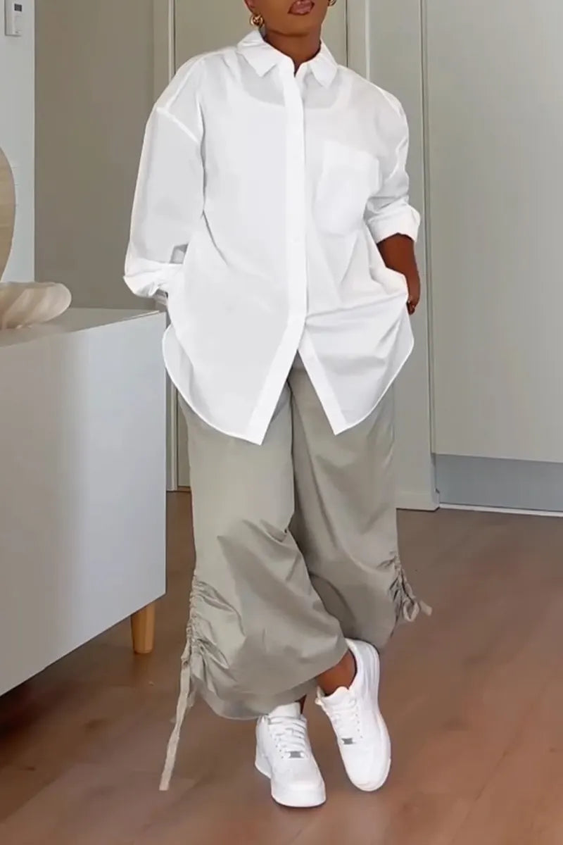 Women's Casual Collar Shirt or Wide Leg Pants