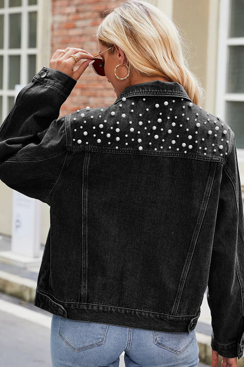 Fashion Pearl Embellished Short Denim