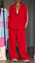 Ladies Collar Striped Casual Suit