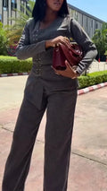 Women V-neck Cross Tie Top + Pants Temperament Commuting Suit
